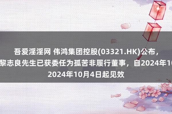 吾爱淫淫网 伟鸿集团控股(03321.HK)公布，许宏昌先生及黎志良先生已获委任为孤苦非履行董事，自2024年10月4日起见效