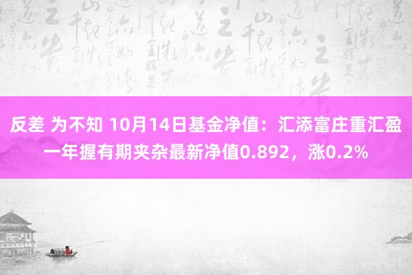 反差 为不知 10月14日基金净值：汇添富庄重汇盈一年握有期夹杂最新净值0.892，涨0.2%