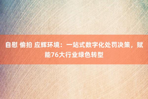 自慰 偷拍 应辉环境：一站式数字化处罚决策，赋能76大行业绿色转型