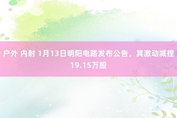 户外 内射 1月13日明阳电路发布公告，其激动减捏19.15万股