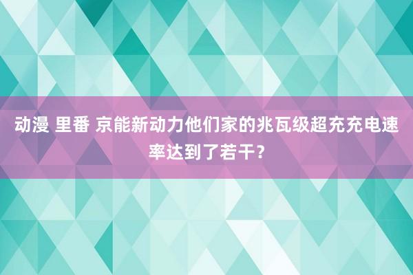 动漫 里番 京能新动力他们家的兆瓦级超充充电速率达到了若干？